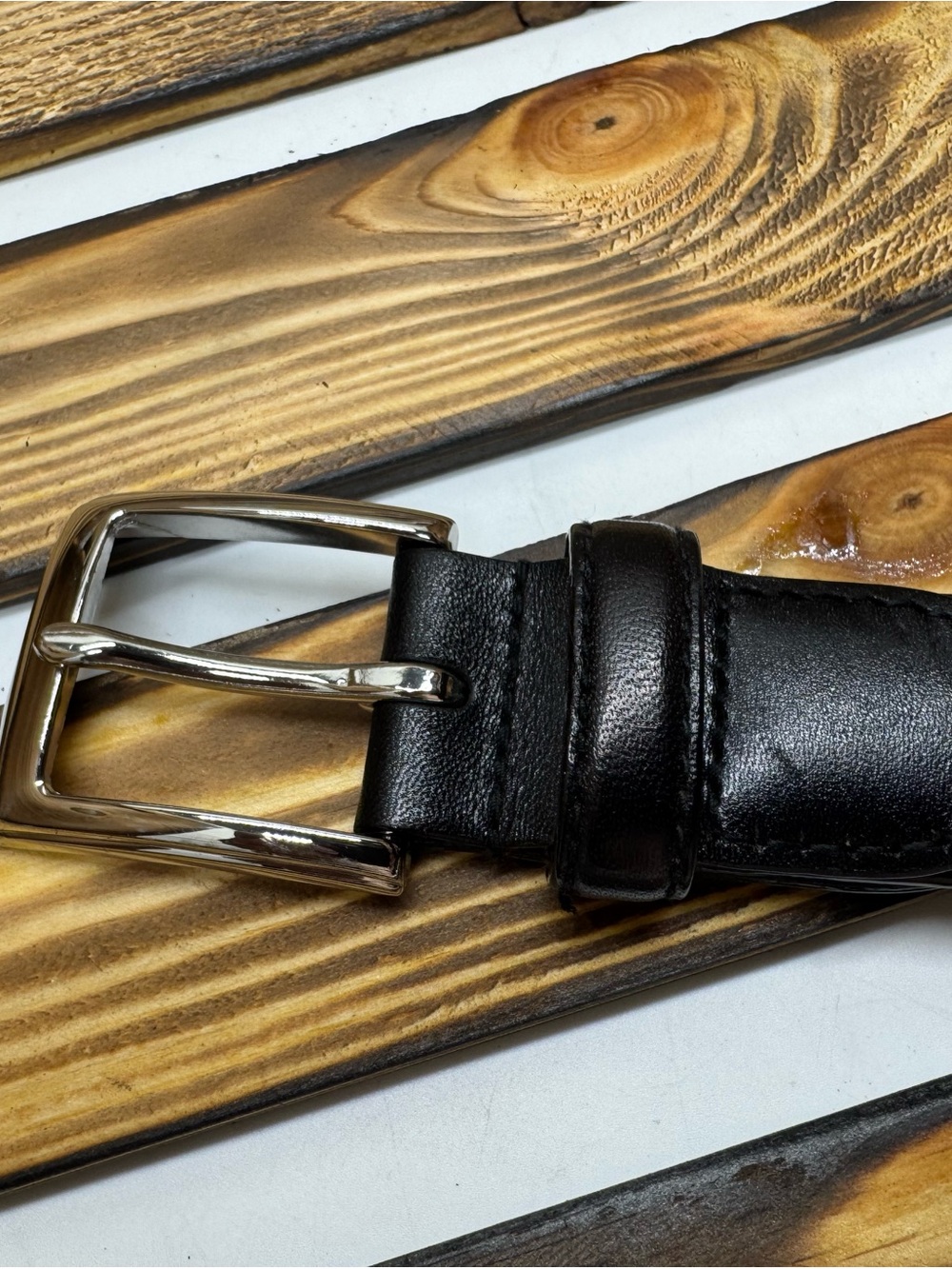 Polo by Ralph Lauren Black Leather Belt with Silver Buckle # 0132